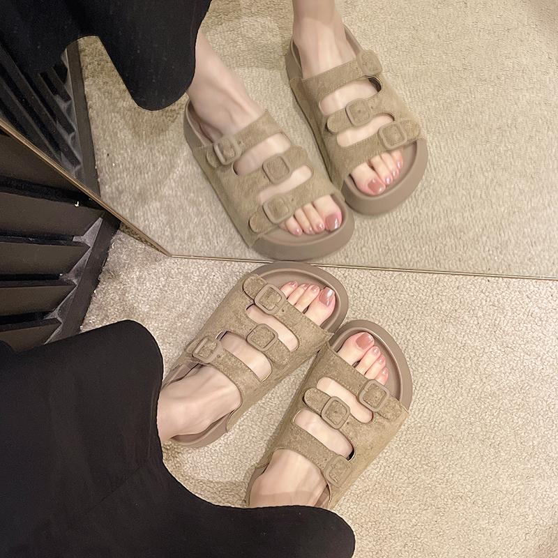 Shoes Woman 2025 Female Slippers Beige Heeled Sandals Luxury Slides Platform Low New Flat Black Designer PU Rome Rubber Fabric