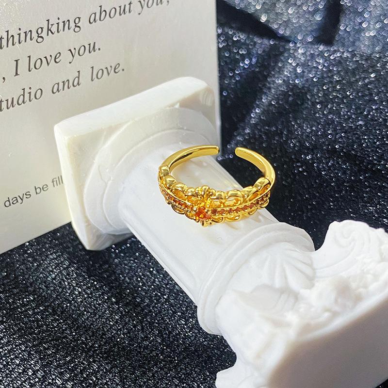 [Gilt Qi Jewelry] Medieval Vintage Full Of Diamonds Zircon Iris Retro Open Ring Personalized Ring Woman