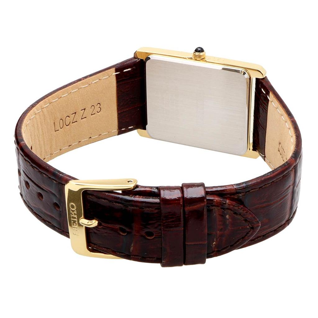 SEIKO Men's Watch Square Design Quartz SWR064 Champagne Gold Dial × Brown Leather Band