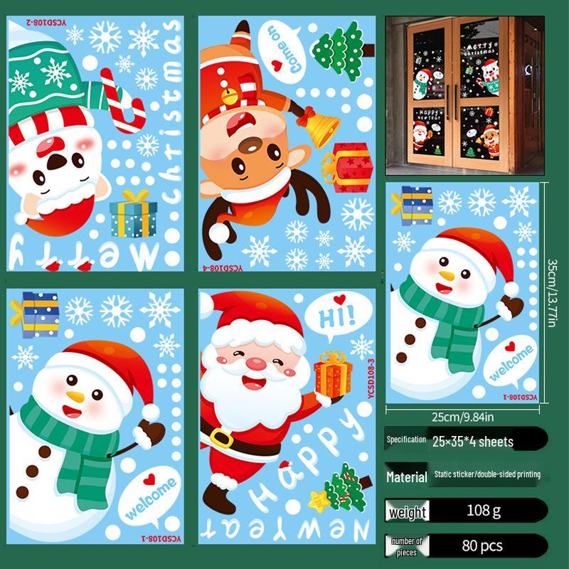 Cross-border Christmas Static Cling Window and Wall Stickers for Glass Doors and Shopping Malls