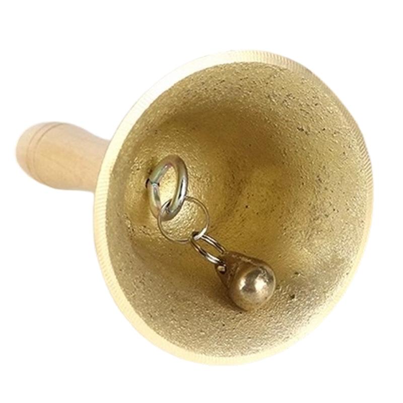 8CM Brass Hand Bell with Wooden Handle Dinner Service Bell Loud Ringing Bell for School Classroom, Service and Game