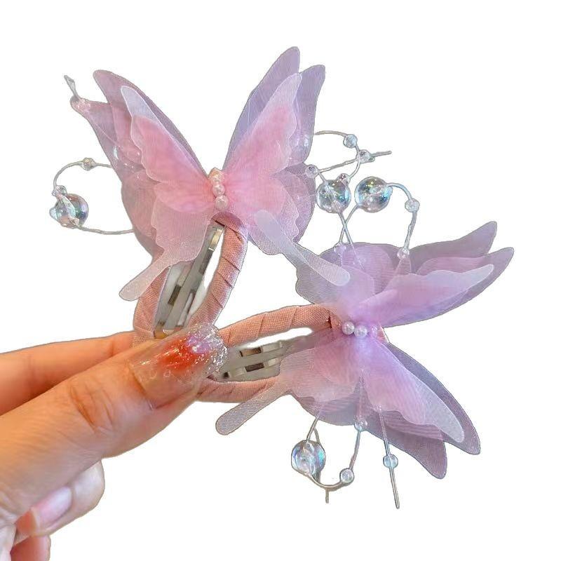 2 buc/set Clips de păr BB cu fluturi frumoși în gradient pentru copii, Aripi de fluture, Accesorii de păr de prințesă, Ac de păr pentru fete care nu dăunează părului