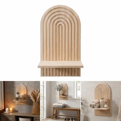 Natural Wood Shelf Wall Decor Wall-mounted Bohemian Style Hanging Shelf Eco-Friendly Rainbow Wall Candle Holder