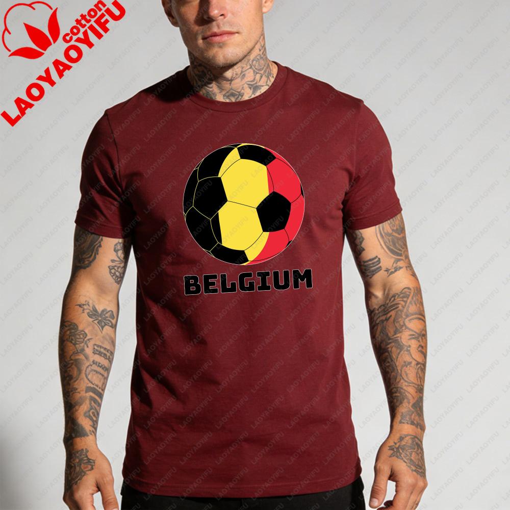 Belgium Flag Soccer Ball Printed Shirt Summer Daily Life Unisex Cotton Tshirt Belgian Soccer Fan Casual Wear Soccer Part Supplies