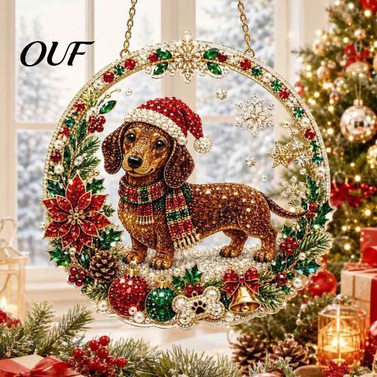 Shining Window Hanging Art Christmas Diamond Ornament, 2D Acrylic Pearl Painting Gift for Friends Family Pattern Suncatcher, Holiday Pendant