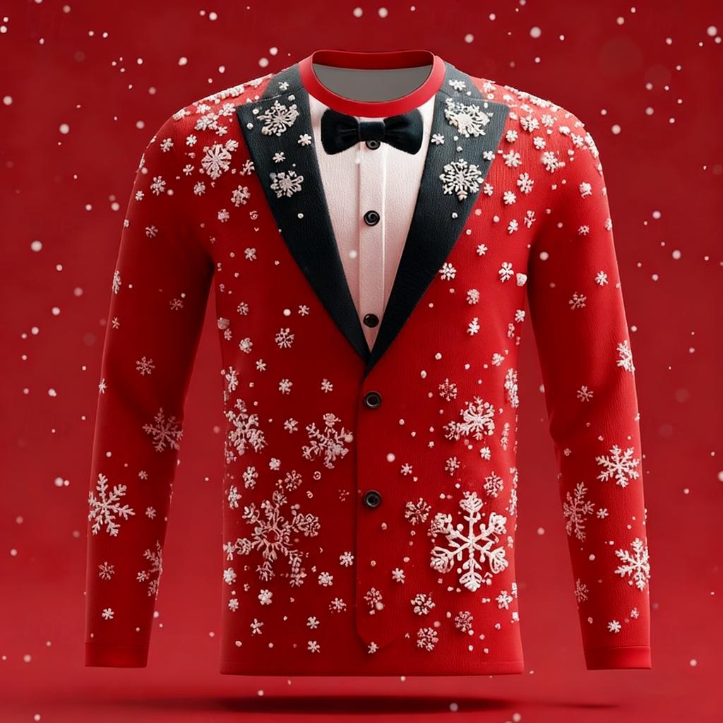 Christmas Fake suit Pattern 3D printed men's long sleeves T-shirt Happy New Year oversized T-shirt fun gift Cosplay Men clothes