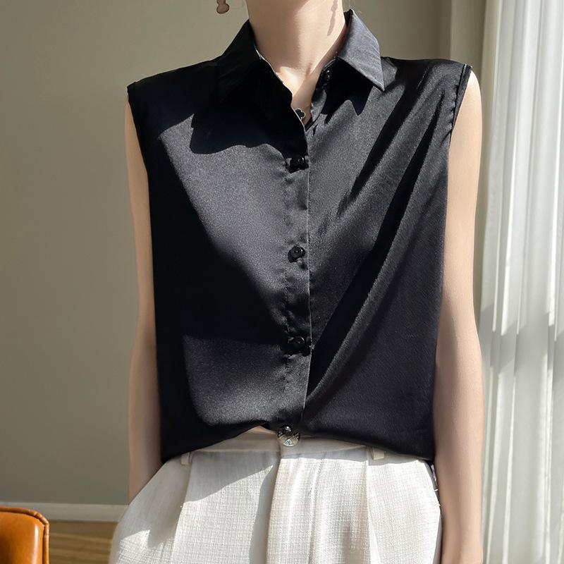 Letní dámská hedvábná košile bez rukávů, tričko, temperamentní elegantní topy, vesty
