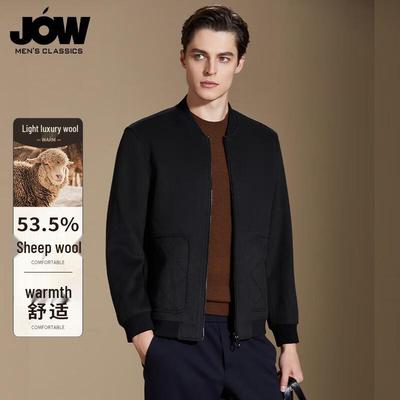 Qiaowo Men's Wool Blend Baseball Collar Jacket