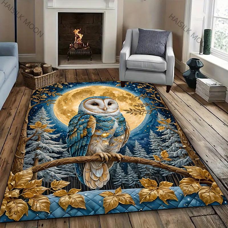 1PC Dark Style Owl Printed Carpet New Release! Rug for Living Rooms Bedrooms, Office Areas, Durable Machines Washable Mat Gifts