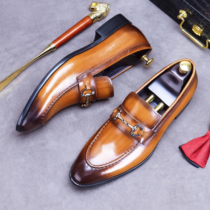 Fashion Plus Size 38-46 Black Mens Loafers Casual Business Shoes With Metal Decorated Genuine Leather Wedding Dress Shoes