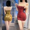 Sexy Lingerie Sexy Shiny Patent Leather Chest-wrapped Dress Tempting Nightclub Style Bronzing Tight Hip-wrapped Skirt