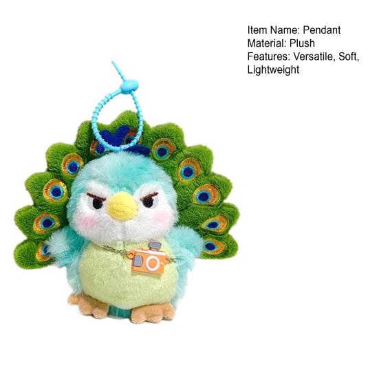 Green Peacock Plush Keychain, Creative Soft Stuffed Animal Backpack Charm, Cute Bag Pendant for Women Girls