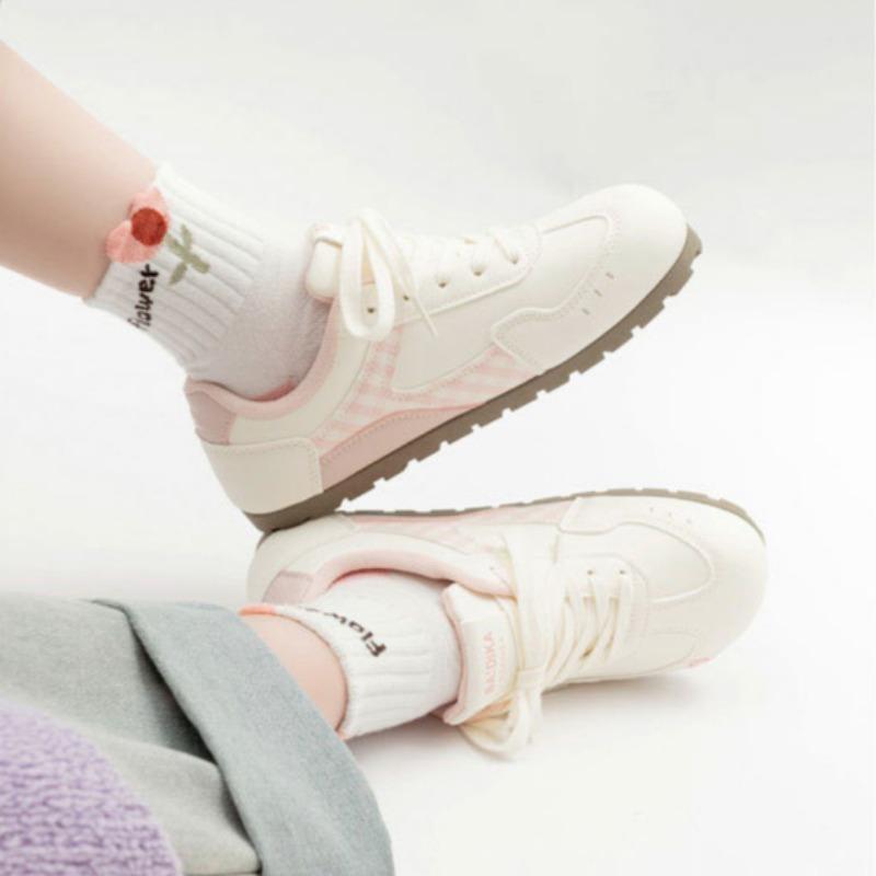 Round Toe Flat Bottom Dexun Shoes Fashionable and Versatile Women's Shoes Comfortable Sports Shoes Casual White Shoes