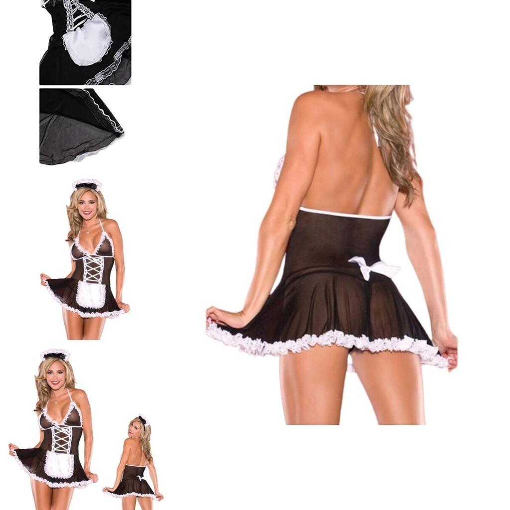 Sexy Lace Lingerie French Maid Cosplay Costume Set Halloween Party Outfit