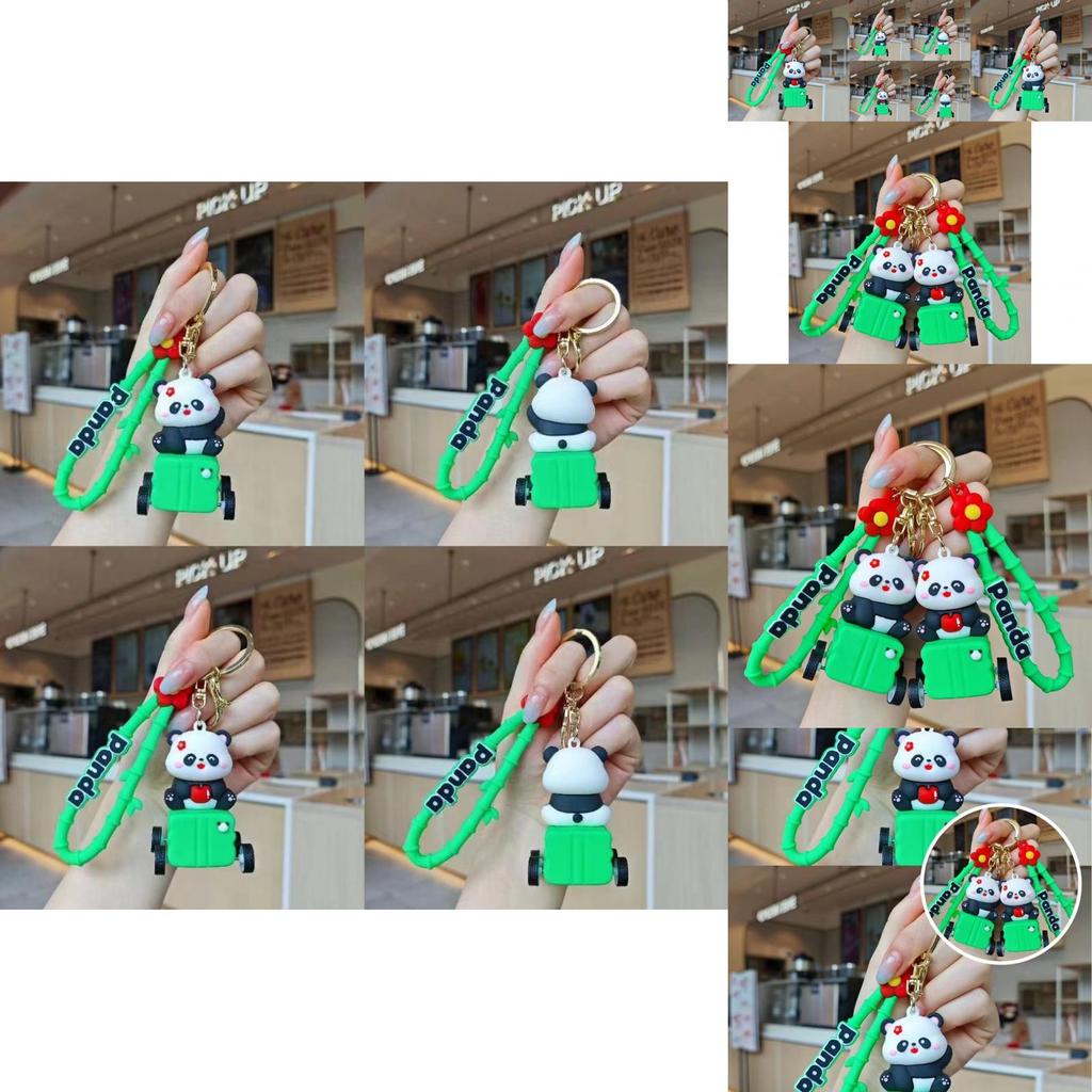 Adorable Cartoon Panda Keychain With Wind-up Car For Backpack Decoration