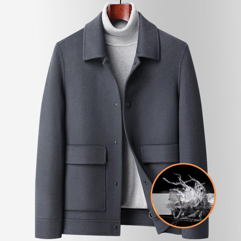 

Осенне-зимнее короткое двухстороннее джинсовое пальто из 100% шерсти, мужское шерстяное пальто со съемной пуховой подкладкой 4XL