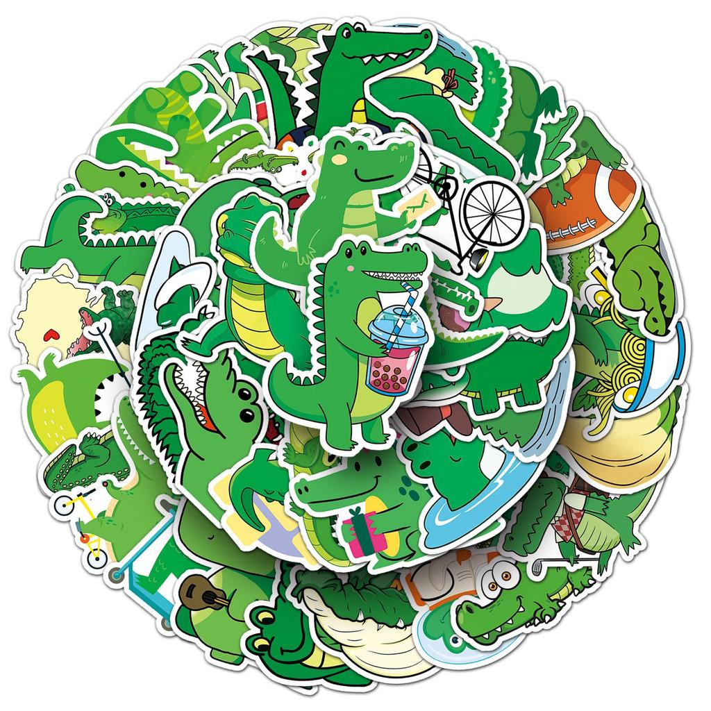 50 Crocodile Cartoon Stickers - Fierce Q Version Animal Decorations for Journals & Tablets