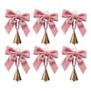 Holiday Party Hanging Ornaments 6 Pcs Velvet Bow with Bell Ornaments, Vintage Rustic Christmas Seasonal Decorative Decoration, Retro Jingle