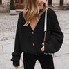 Women V Neck Button Down Long Sleeve Cable Knit Cardigan Sweaters Outerwear Tops
