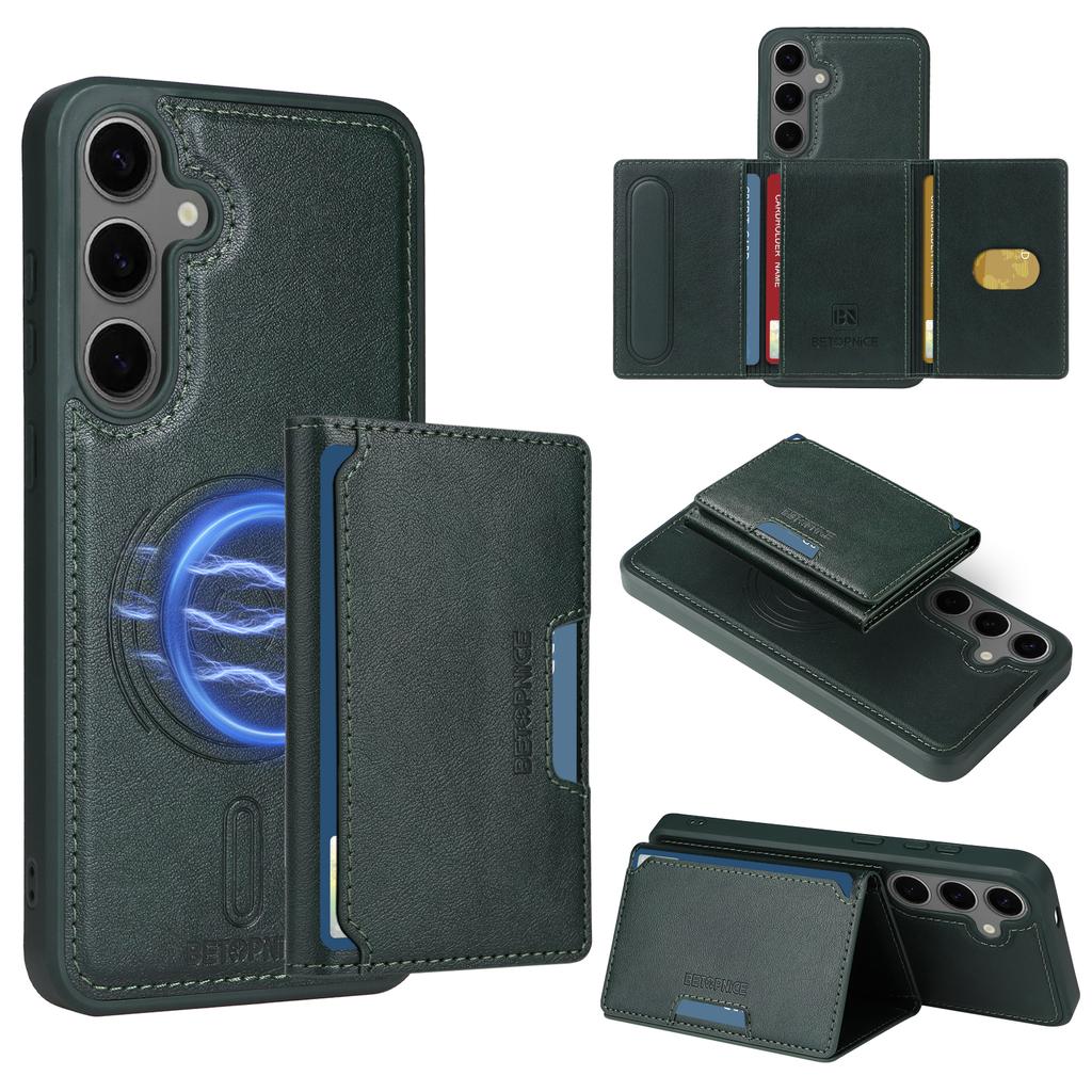 For Samsung Galaxy S24+ Magnetic Case BETOPNICE Leather Phone Cover Kickstand with Detachable Card Bag