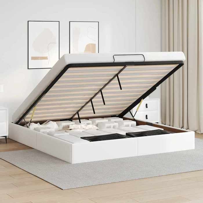 VidaXL Cadre de lit ottoman sans matelas blanc 180x200 cm similicuir, cadre de lit, cadre de lit rembourré, cadre de lit 3310815