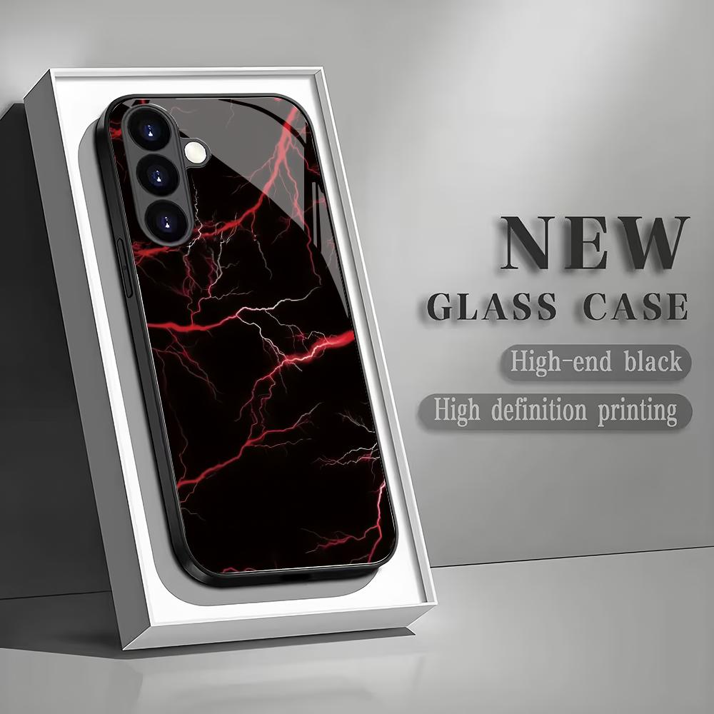 

Red lightning pattern glass phone case suitable for Samsung Galaxy S26 S25 S24 S23 S22 S20 FE/Ultra/Plus5G anti drop back cover GalaxyS26Ultra