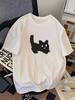 Black Cat Silhouette Unisexs Tshirt Minimalist Graphic Casual Cotton Short Sleeve Tops Summer Streetwear