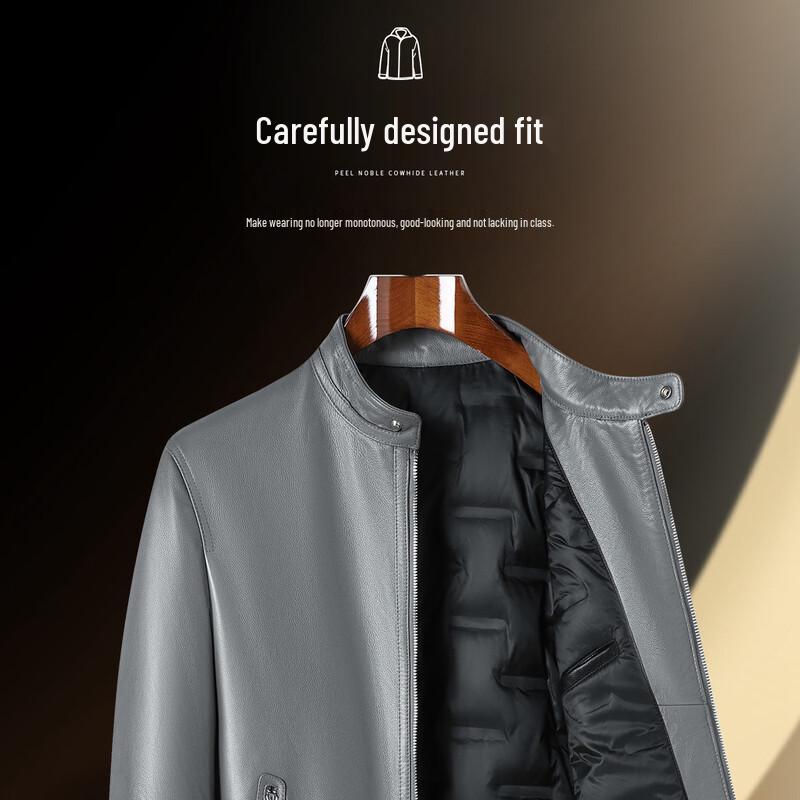 Men's Stand Collar First Layer Cowhide Down Jacket