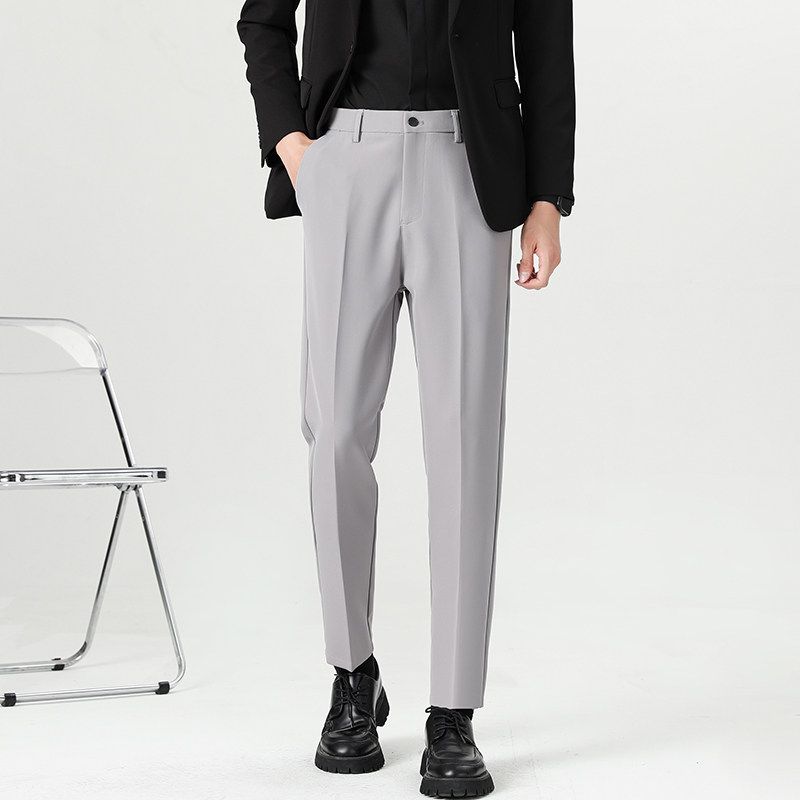 Clearance Foreign Trade Spring and Autumn Korean Style Slim Straight Casual Pants for Men, Trendy Non-Iron Cropped Dress Pants