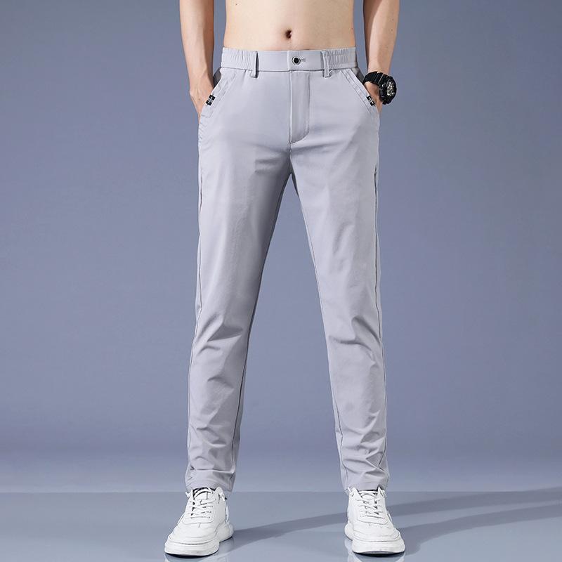 Summer popular casual ice silk nylon trousers men's summer thin slim straight casual trousers men's trendy all-match