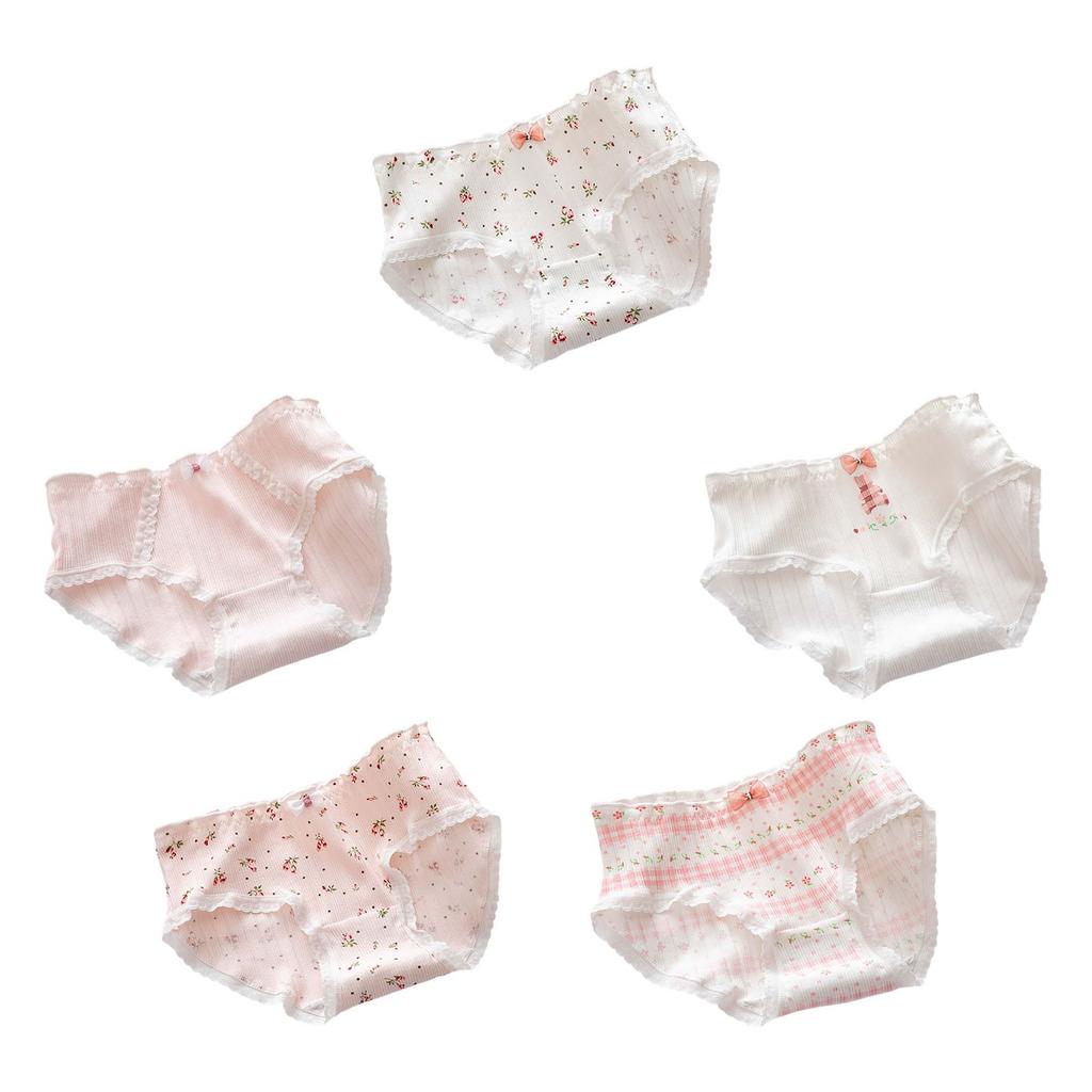 Set of 5 Women's Plus Size Comfortable Breathable Cotton Underwear Pack Soft Stretchy Briefs with Cartoon and Floral Prints