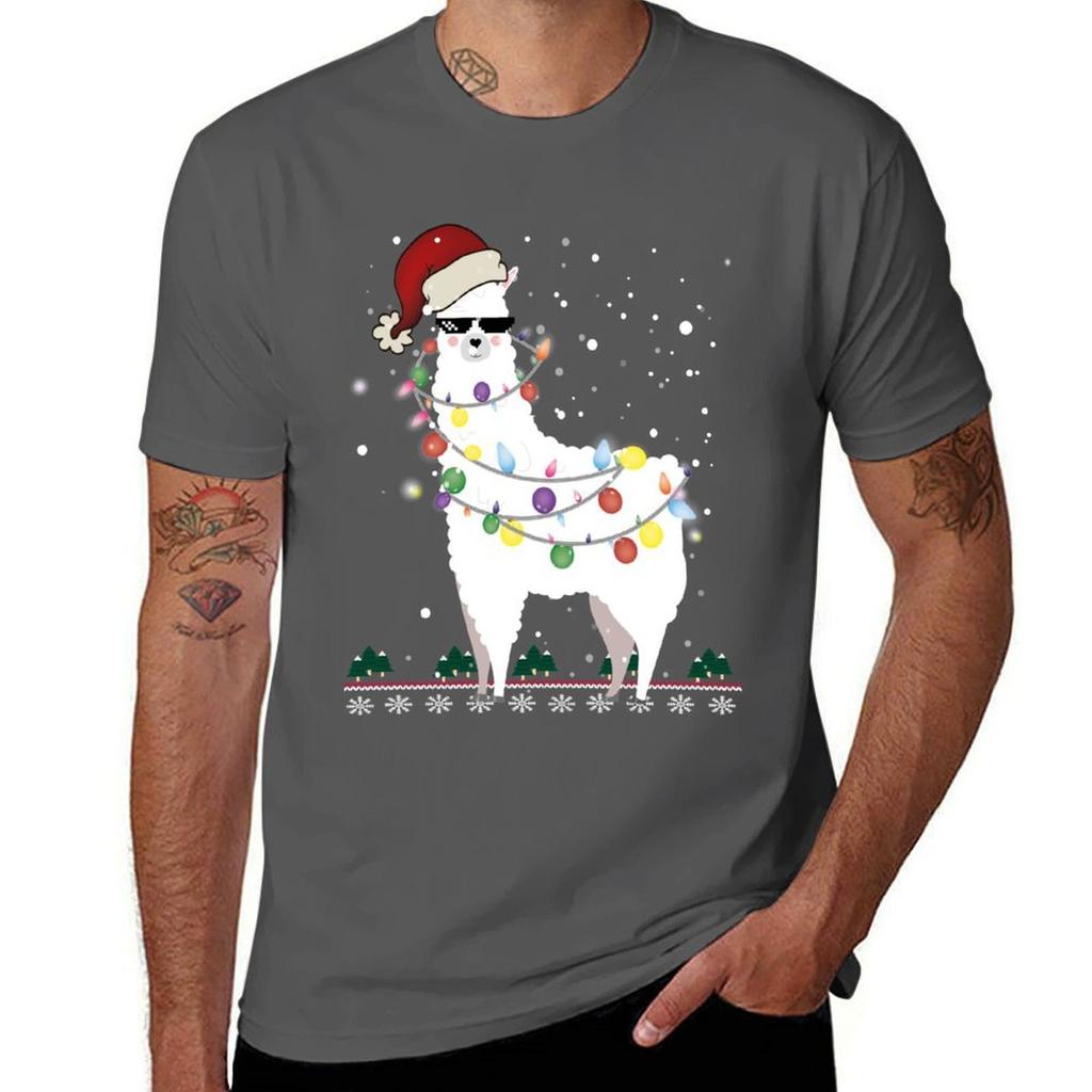 Christmas Llama Alpaca Christmas Tree Tshirt Nonshrink Basic Cotton Tshirt