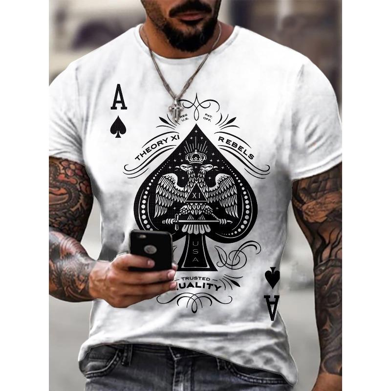 

European sizes Men s Oversized Fit Suitable for: Casual Streetwear T-Shirt with Spade A Print - Loose Fit Round Neck 4XL білий