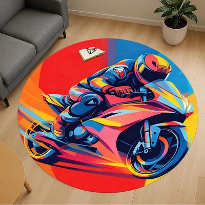 1 Stück Motorradrennfahrer Runder Stuhlmatte Teppich - Rutschfest, Bodenmatte für Büro, Schlafzimmer und Innenraumdekoration - Geschenk D1127192