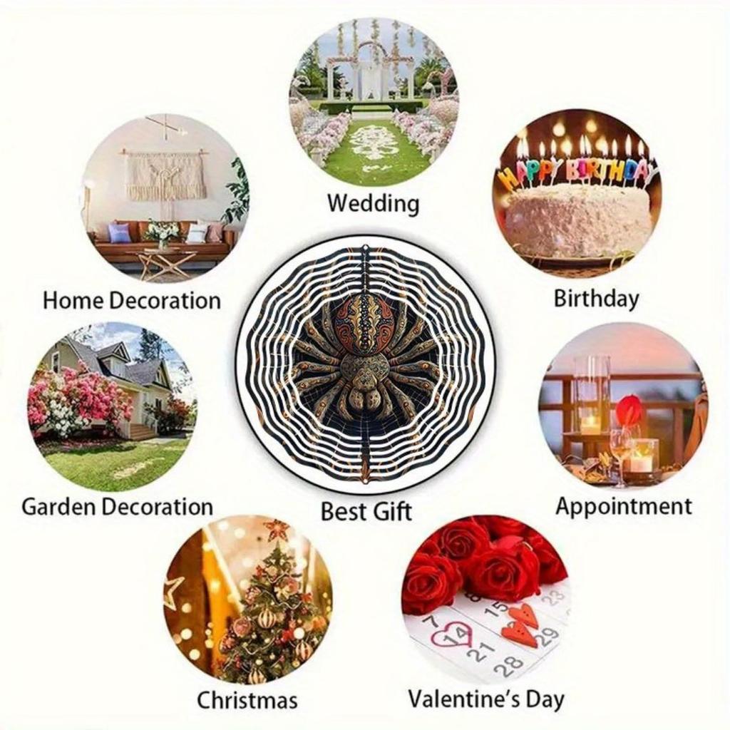 Modern Art Spider Design Metal Wind Spinner Outdoor Patio Decor Hanging Garden Wind Chime with Soothing Sounds for Garden Balcony Party