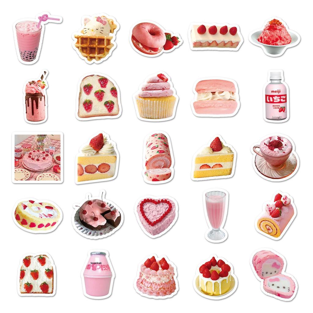 50PCS INS Style Cute Cake & Dessert Stickers - Delicious Food & Small Mochi Design for Stationery Decoration