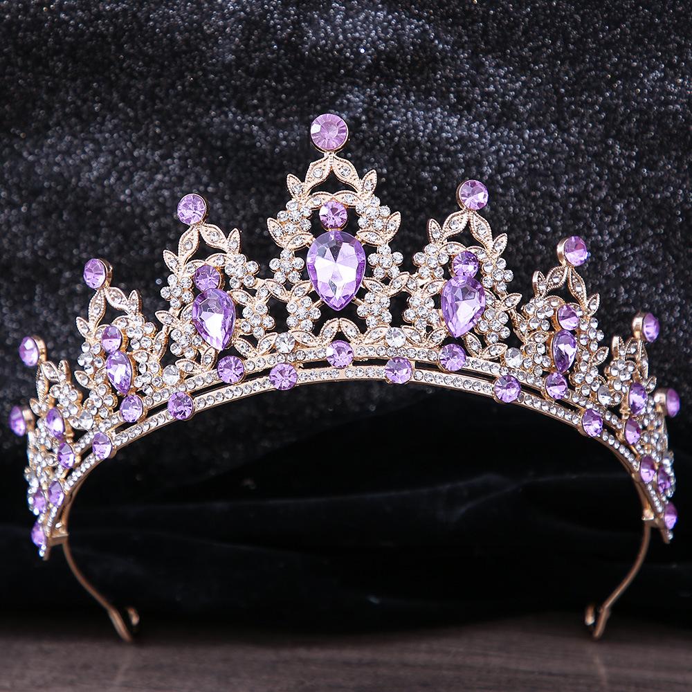 DIEZI Luxury Elegant AB Crystal Crown Hair Accessories Tiara For Women Party Red Purple Rhinestone Bridal Crown New Hair Zircon