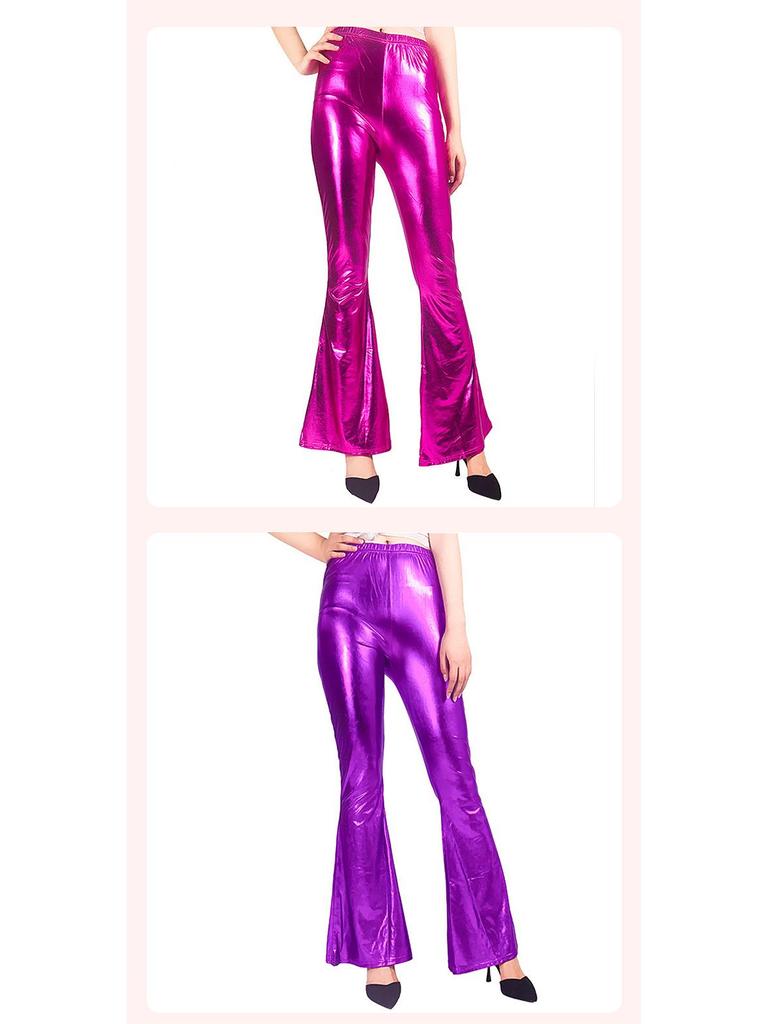 Women's Multi-Color Shiny Patent Leather Flared Pants - European & American Fashion
