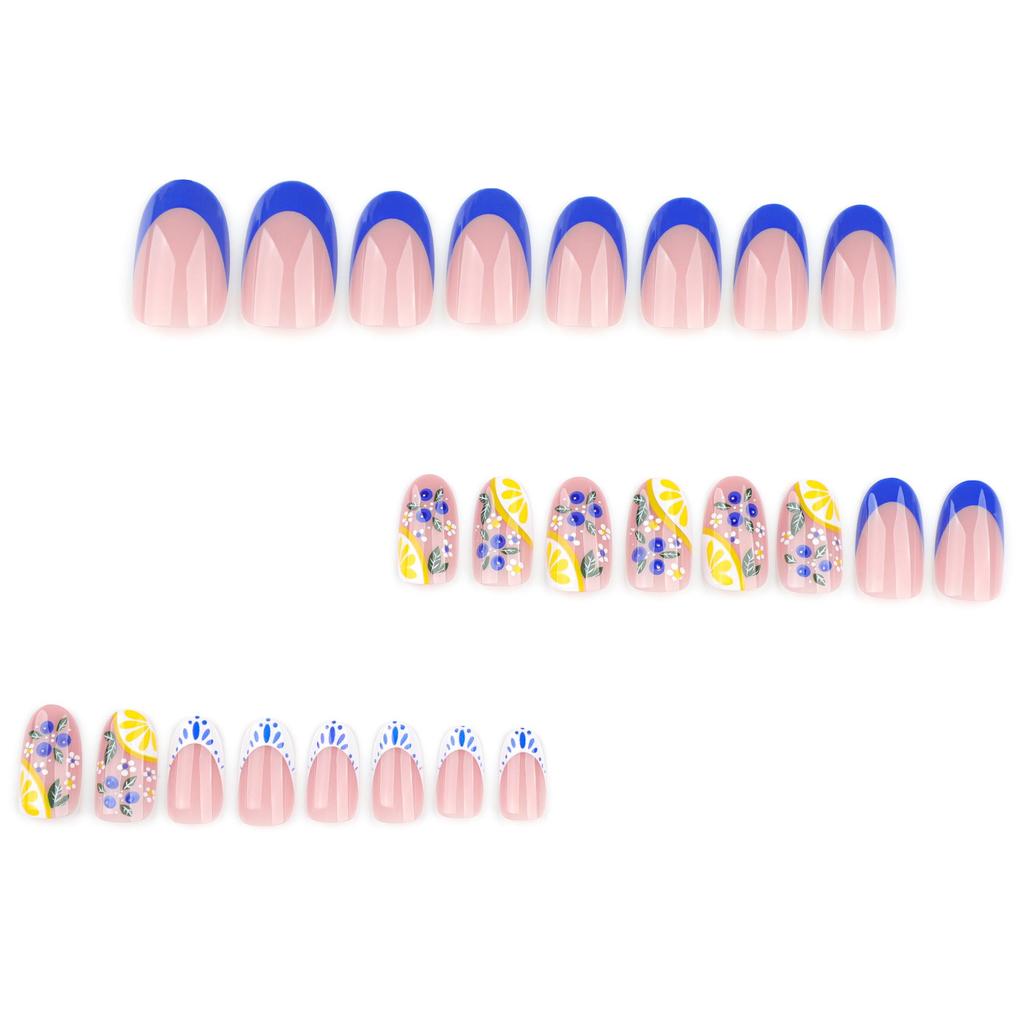 French Blue Lemon Fake Nails - Short Round Tips for a Fresh Look