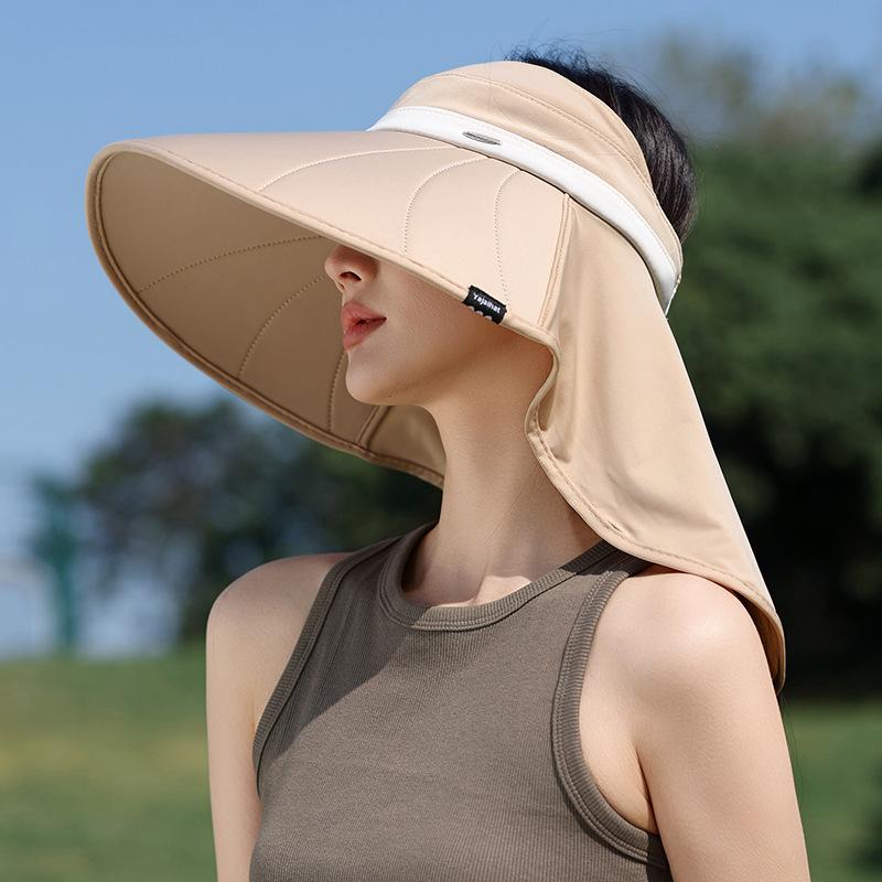 Sun Hat Women'S Fashion Color Matching Big Eaves Anti-Ultraviolet Empty Top Sun Hat Ice Silk Shawl Sunshade Bucket Hat