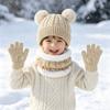 3Pcs/Set Warm Knitted Hats Scarfs Plush Bonnet Gloves Kits Children Scarf Hat Gloves Set  Outdoor