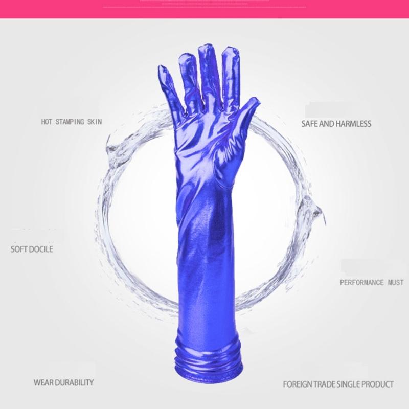 Women Faux Leather Sparkly Metallic Long Gloves for Evening Costume Party Dance