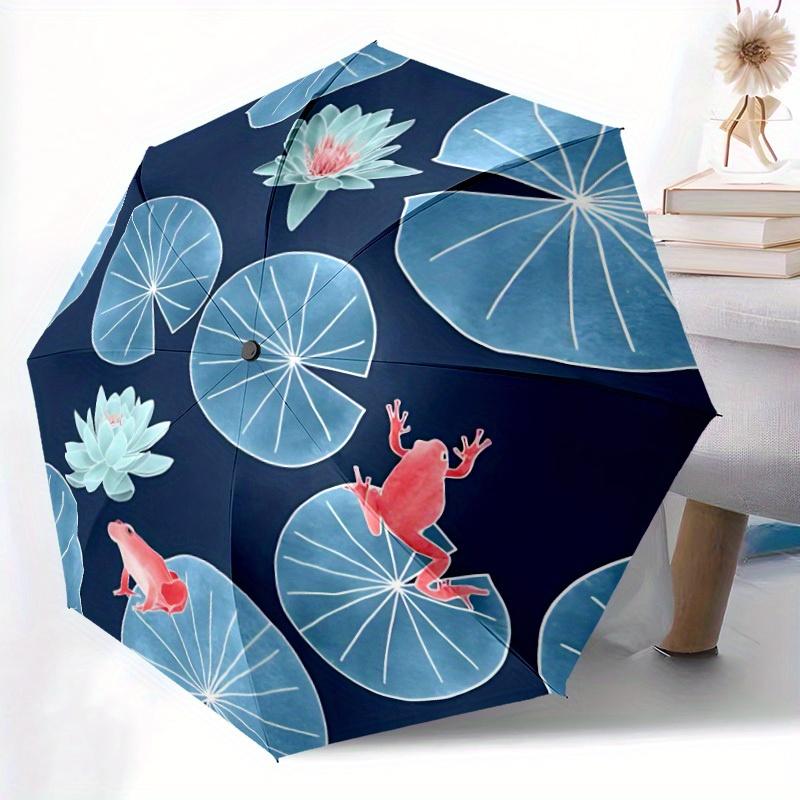 1pc Frog Lily Automatic Open/Close, Foldable Compact Umbrella with 8-Rib Shaft, Perfect Gift For Men And Women 088