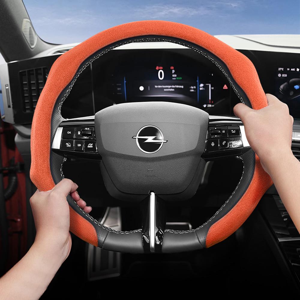 Convient pour Opel Housse de Volant Premium en Daim à Clipser, Antidérapante et Durable, Volant Rond et en Forme de D Disponibles