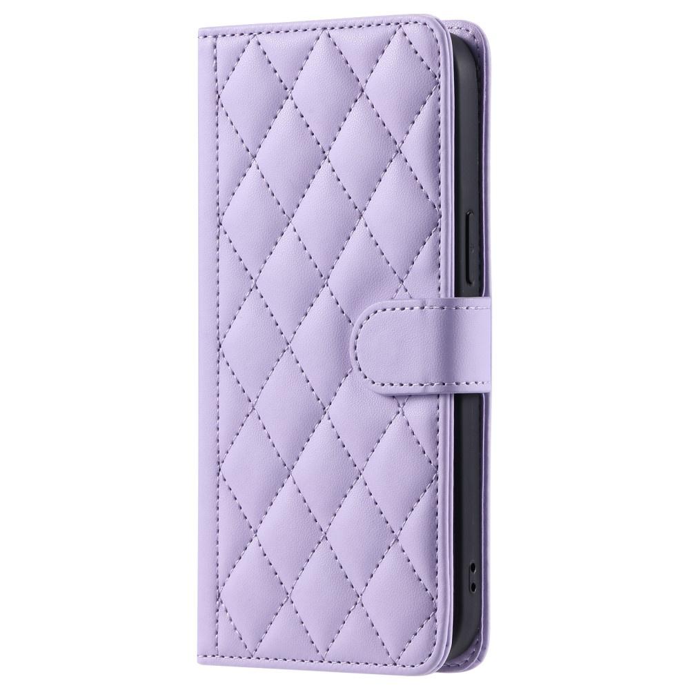 iPhone 16 Pro Rhombus Crossbody Leather Flip Case, Purple