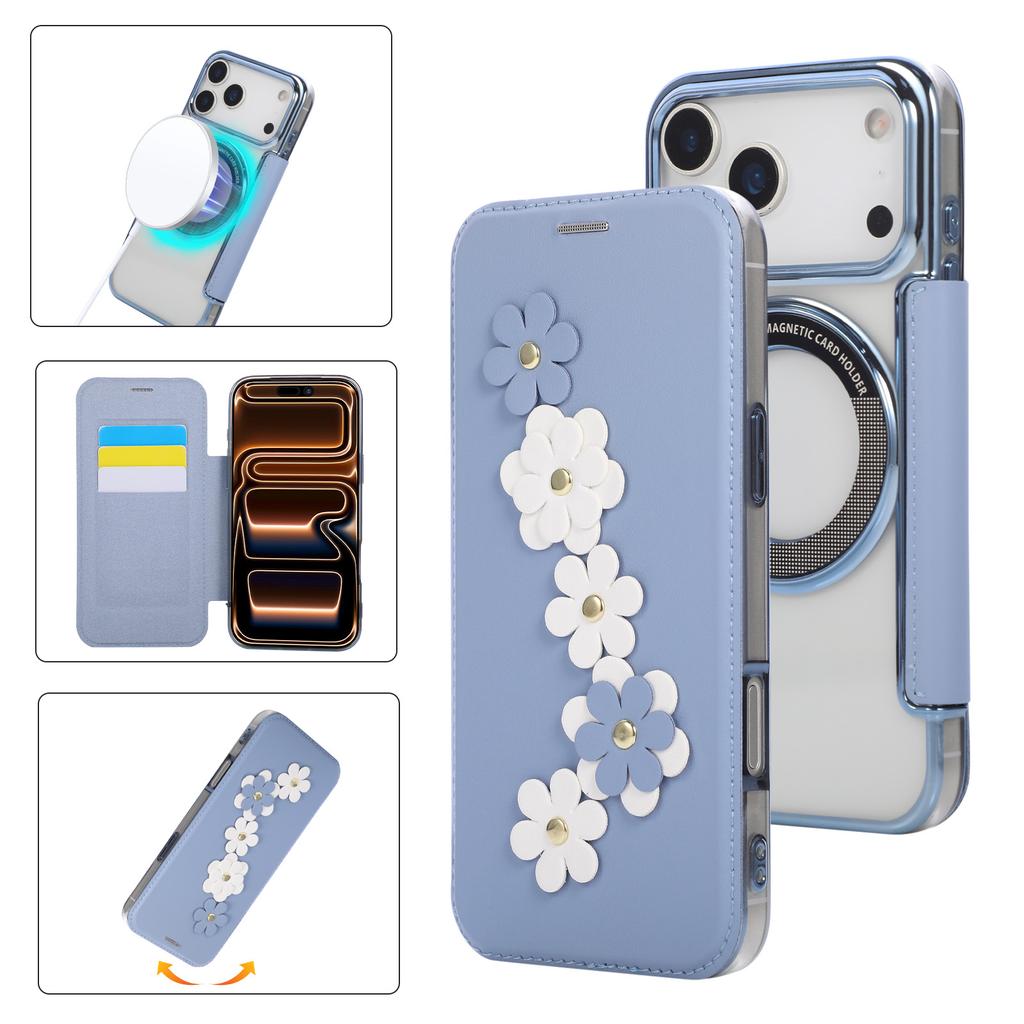 Jednoduchý Elegantní 3D Květinový Kryt s Slotem a Magnetickým Uzávěrem z Kůže pro iPhone 17 Pro Max 16 Plus 15 14 13 12 Nárazuvzdorný Kryt s Pocitem Kůže