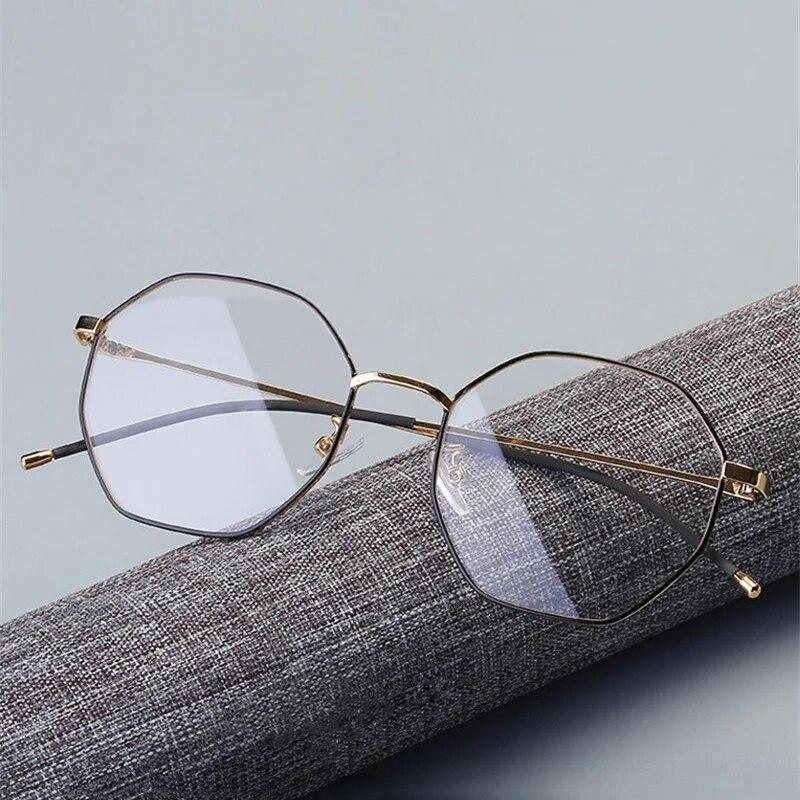 Polygon Metall Brilleinnfatninger Menn Kvinner Vintage Retro Optiske Briller Anti Blått Lys Gjennomsiktige Brilleinnfatninger Oculos