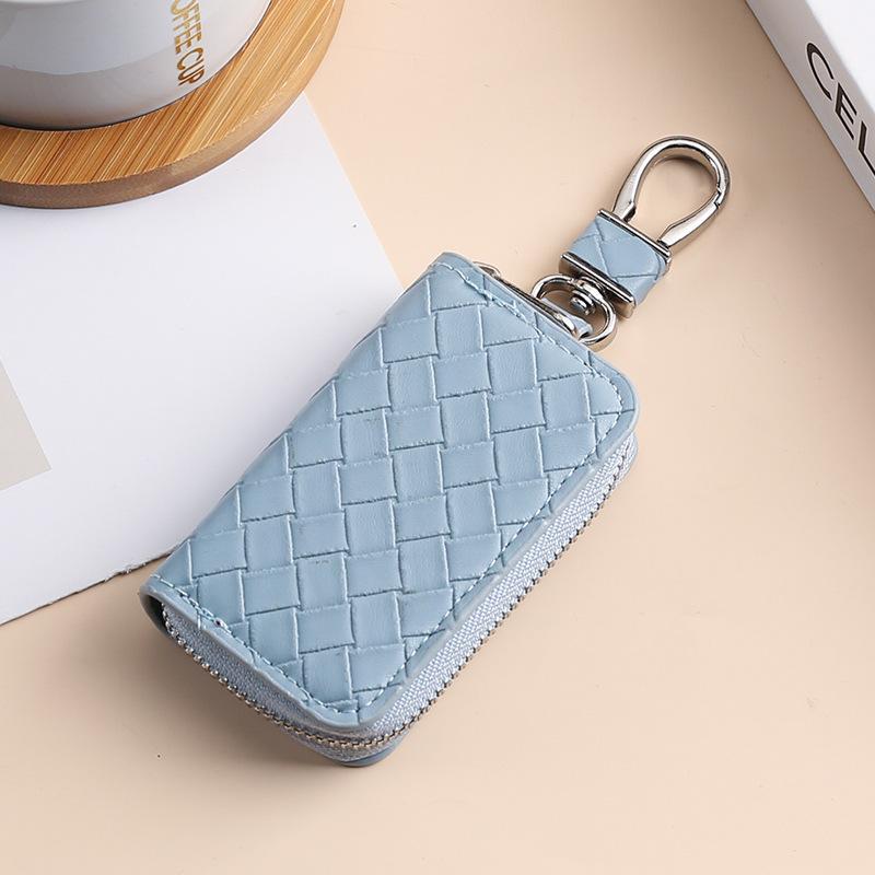 Woven Pattern Car Key Case for Men Large Capacity Zipper Key Organizer Pouch for Women Keychain Car Key Holder Car Accessories