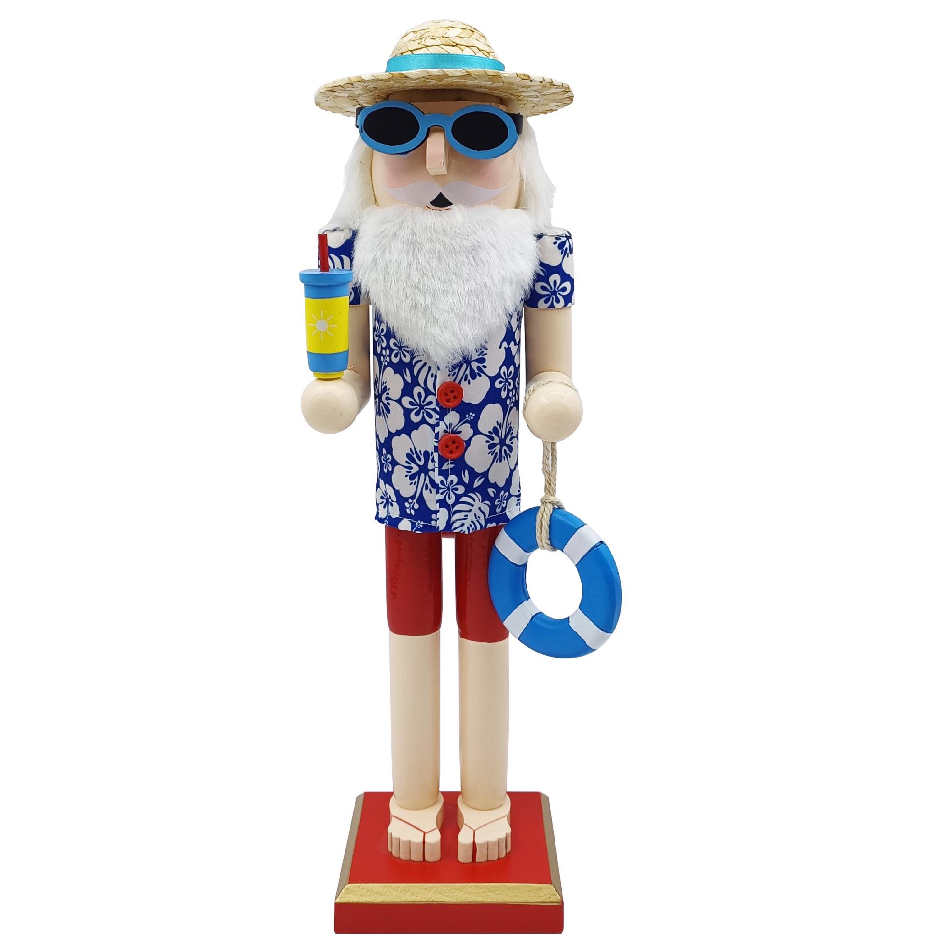 Hawaii Beach Santa Nutcracker: Tropical Party Decoration  Christmas Gift 38CM