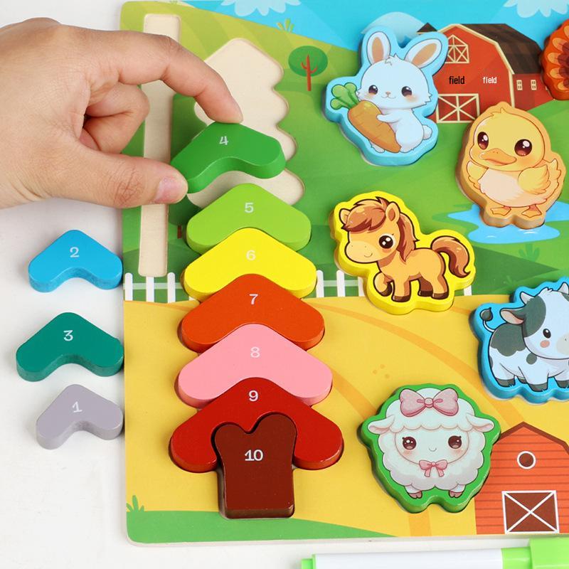 Double-Sided Wooden Animal Matching & Fishing Puzzle Toy for Early Education